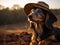 Dachshund with cowboy hat gazing afar