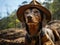 Dachshund with cowboy hat gazing afar