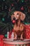 Dachshund dog breed. Happy New Year, Christmas holidays and celebration