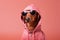 Dachshund Dog Dressed As A Rapper On Blush Color Background