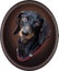 Dachshund dog portrait in oval frame. Vector. Polygonal graphics.