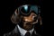 Dachshund Dog In Suit And Virtual Reality On Black Background