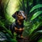 Dachshund in the jungle. Miniature Dachshund. Generative AI