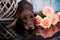 Dachshund puppy and flowers rosese