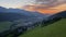 Dachstein mountain and Schladming city at sunrise.