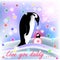 Dad and baby GIRL penguin with polar background