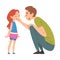 Dad Comforting Her Daughter, Father Caring for Child Squatting in front of Girl, Happy Family Relationship Vector