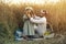 Dad corrects a wreath from the flowers of his little daughter