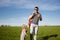 Dad and daughter blow bubbles