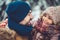 Dad with daughter outdoor in winter