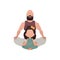 Dad and daughter are sitting meditating. Isolated. Cartoon style.