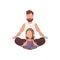 Dad and daughter are sitting meditating in the lotus position. Isolated. Cartoon style.