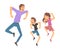 Dad, Daughter and Son Jumping or Dancing, Father and Kids Having Good Time Together, Best Dad, Happy Family Cartoon