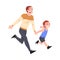 Dad and his Son Running Together Holding Hands, Father and his Kid Having Good Time Together Cartoon Style Vector
