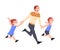 Dad and his Sons Running Holding Hands, Father and his Kid Having Good Time Together Cartoon Style Vector Illustration