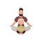 Dad and little son are sitting doing meditation. Isolated. Cartoon style.