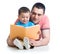 Dad reading a book to kid