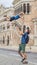 Dad and son on background of Sultan Abdul Samad Building in Kuala Lumpur, Malaysia. Traveling with children concept