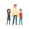 Dad, Son and Daughter Holding Hands, Father and His Children Having Good Time Together, Happy Family Cartoon Vector
