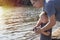 Dad and son launch a ship on the radio. Father shows the boy how to play with the boat on the remote control. The concept of