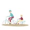 Dad and son riding bikes. Family Bicycle Sports and physical activity with children, joint active recreation. Vector