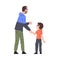 Dad Talking with his Little Son Holding Hands, Father and his Kid Having Good Time Together Cartoon Style Vector