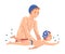 Dad Teaching her Little Son to Swim in Swimming Pool Vector Illustration