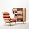 Dada-inspired Lounge Chairs Set Next To Armoire: Functional Aesthetics In Light Pink And Light Amber