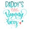 Daddy`s Little Bunny Boy quote. Isolated color pink, blue flat hand draw calligraphy script and grotesque lettering logo phrase