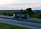 DAF Semi-trailer truck by `TRANS MARLEN` Poland logistics operator driving along highway. Goods Delivery by roads.