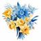 Daffodil Arrangement: Watercolor Clipart With Electric Blue Hues