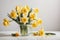 Daffodil flowers in vase on white background