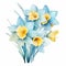 Daffodil Watercolor Clipart: Delicate Blooms In Sky Blue Hues