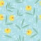 Daffodils flower pattern. Narcissuses vector seamless botanic texture. Spring floral background summer herbs. Can be used for