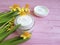 daffodils narcissus cosmetic handmade organic cream a pink wooden extract