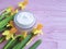 Daffodils narcissus mask cosmetic jar handmade organic cream a pink wooden extract