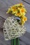 Daffodils with wicker heart