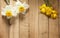 Daffodils on wooden boards