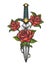 Dagger Knife and Rose Flowers Drawn in Tattoo Style