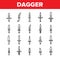 Dagger, Sharp Weapon Vector Thin Line Icons Set
