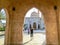 Dahab, Egypt - March 15 ,2012: tourist visiting the mosque with minaret lit by sunset