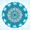 DAHLIA FLOWER MANDALA. ABSTRACT WHITE AND LIGHT BLUE BACKGROUND. CENTRAL LINEAR DESIGN IN BLUE, LIGHT BLUE AND WHITE