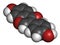 Daidzein isoflavone molecule. 3D rendering. Atoms are represented as spheres with conventional color coding: hydrogen white,.