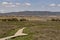 Daimiel tables in Ciudad Real. Lagoons with wooden walkway, blue sky