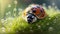 Dainty Lady Bug Dazzles on Delicate Summer Bloom with Lush Green Grass. Generative AI