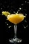 Daiquiri with mango. Mango margarita frappe with splash on black background. Copy Space