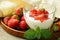 Dairy dessert - yogurt with fresh strawberries