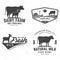 Dairy farm. Only fresh milk badge, logo. Vector. Typography design with cow , goat silhouette. Template for dairy and