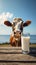 Dairy farming cow and milk against a vibrant blue sky