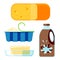 Dairy milk products organic drink bottle healthy yogurt cream nutrition farm calcium breakfast vector illustration.